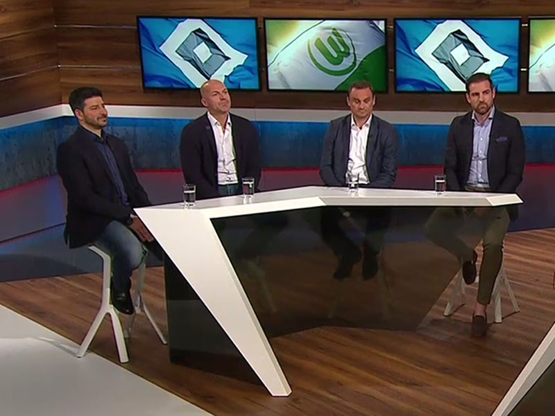 In der Diskussion: (v.li.) kicker-Redakteur Toni Lieto und die Ex-Profis Stefan Schnoor, Martin Max und Christoph Metzelder.
