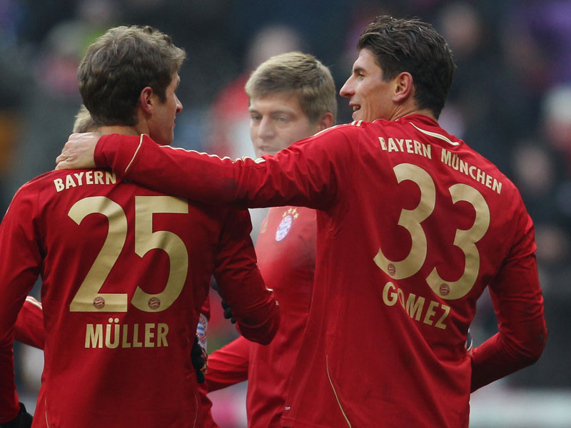 Torsch&#252;tzen unter sich: Bayern-Goalgetter Mario Gomez und Thomas M&#252;ller.