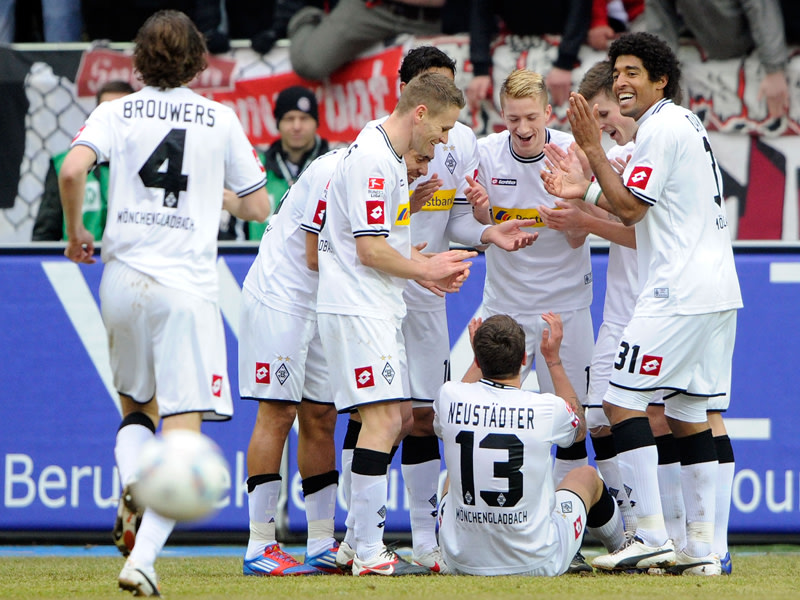 Auch beim Feiern spitze: Borussia M&#246;nchengladbach bejubelt das 2:0.