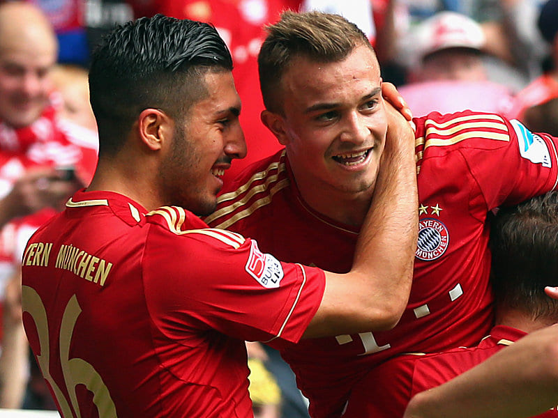 Bejubeln den M&#252;nchner F&#252;hrungstreffer: Emre Can und Xherdan Shaqiri (v.li.).