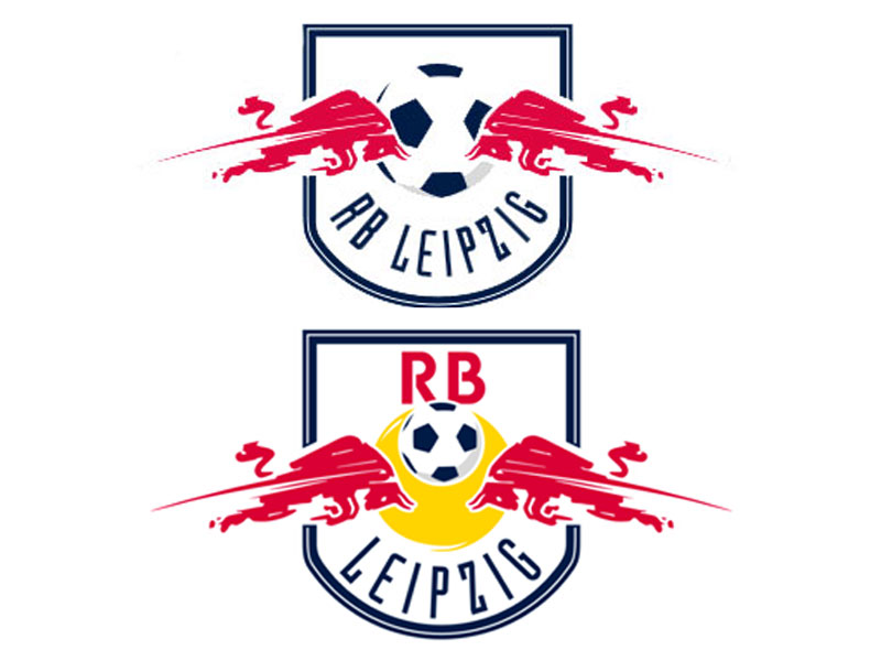 Das Gelb ist weg: Das neue (oben) und das alte Logo von RasenBallsport Leipzig.