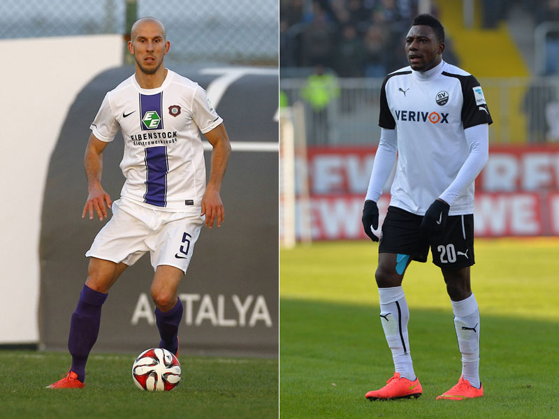 Wollen mit dem 1. FC Saarbr&#252;cken in der neuen Saison oben angreifen: Filip Luksik (li.) und Solomon Okoronkwo.