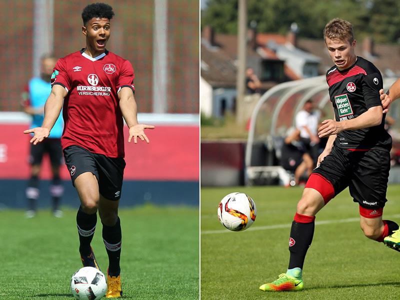 Wechseln zum VfB Stuttgart II: N&#252;rnbergs Niklas Sommer (l.) und Kaiserslauterns Lars Oe&#223;wein.