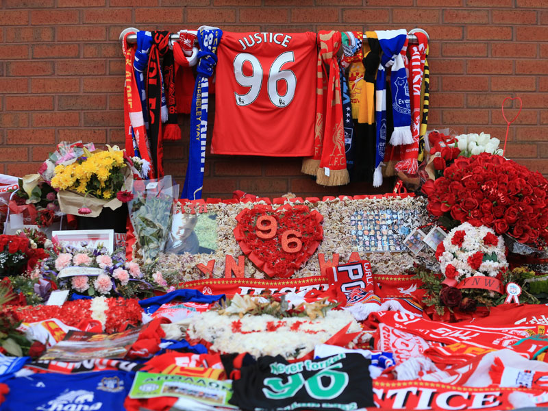 Niemals vergessen: Eine Gedenkst&#228;tte f&#252;r die 96 Toten der Hillsborough-Katastrophe am Stadion an der Anfield Road.