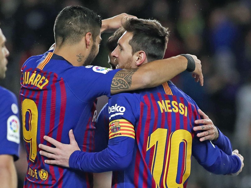 Treffsicher gegen Eibar: Barcelonas Luis Suarez und Lionel Messi.