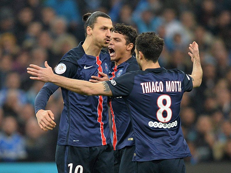 In der Ligue 1 eine Klasse f&#252;r sich: Paris St. Germain mit Zlatan Ibrahimovic, Thiago Silva und Thiago Motta (v.l.).