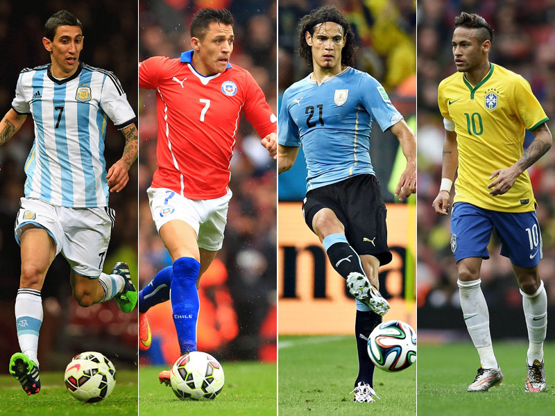 Stars der Copa America: Angel di Maria, Alexis Sanchez, Edinson Cavani und Neymar. 