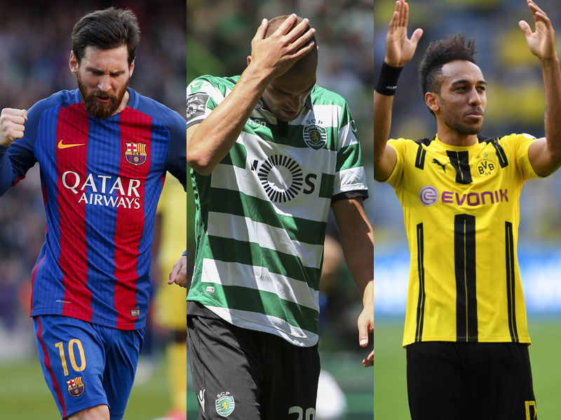 Der Kampf an der Spitze im Golden-Shoe-Ranking: Lionel Messi, Bas Dost und Pierre-Emerick Aubameyang.