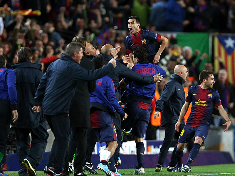 Pedro und Barcelona obenauf. Nach dem 1:1 kam es zu Freudensprüngen bei den Katalanen.
