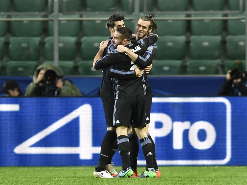 Torjubel: Bale, Carvajal und Morata freuen sich &#252;ber den Treffer zum 1:0. 