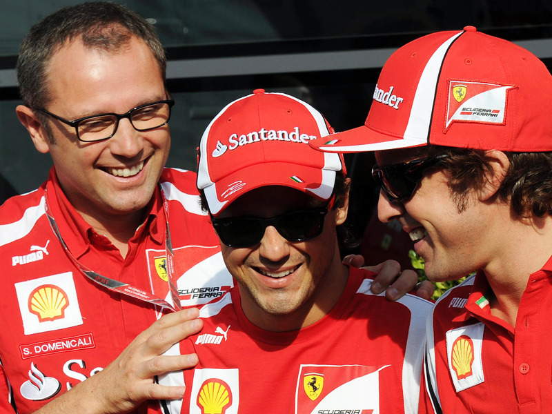 M&#252;ssen sich bis 3. Februar gedulden: Ferrari-Teamchef Stefano Domenicali (li.) und die Piloten Felipe Massa und Fernando Alonso (re.).