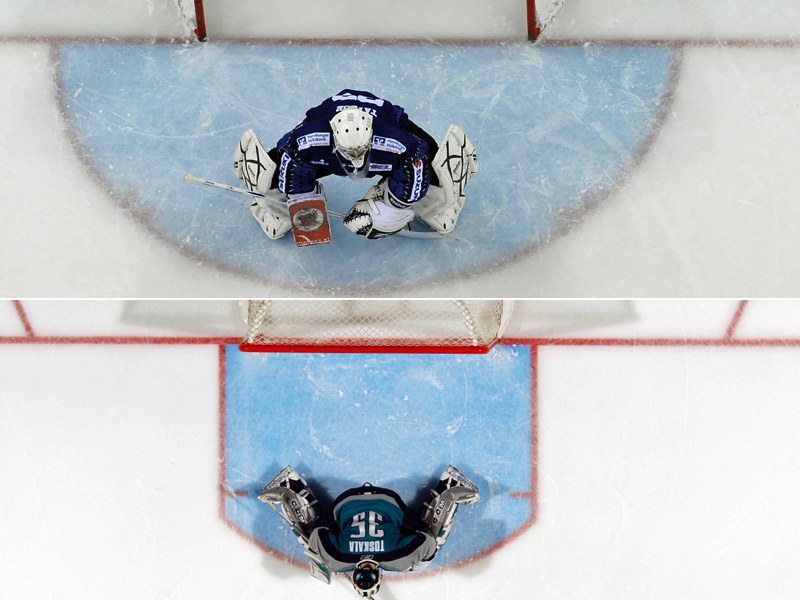 Alt (oben) und neu (unten): Das Torraum-Layout in der DEL wird dem der NHL angeglichen.
