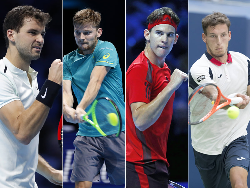 Alle vier sind heute bei den ATP Finals am Ball: Grigor Dimitrov, David Goffin, Dominic Thiem und Pablo Carreno Busta (v. li.). 