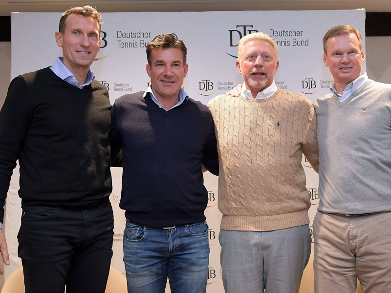 Die Davis-Cup-Helden von 1988: Patrick K&#252;hnen, Carl Uwe Steeb, Boris Becker und Erik Jelen (v. l.).
