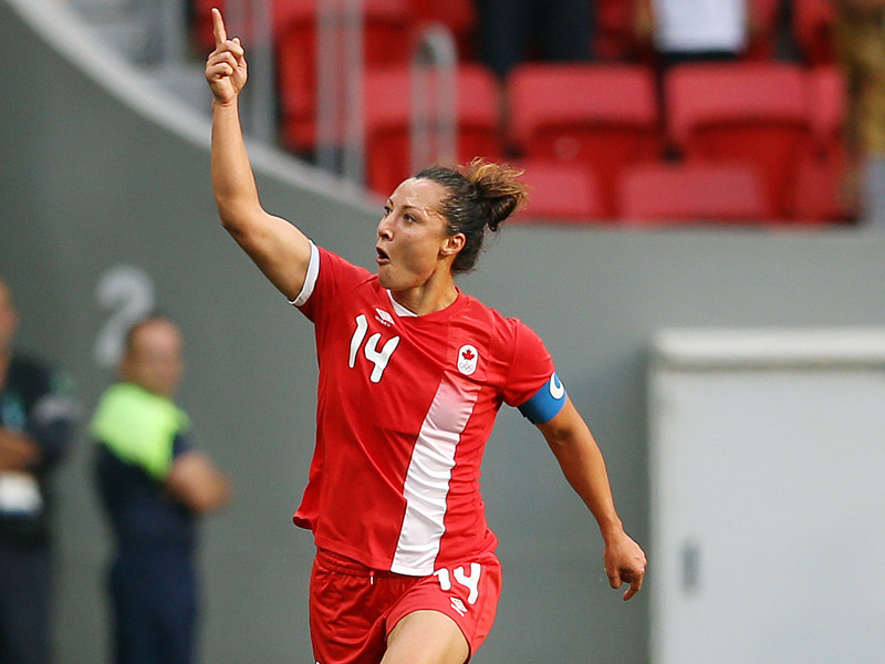 Sie markierte beide Treffer gegen Deutschland: Die Kanadierin Melissa Tancredi.