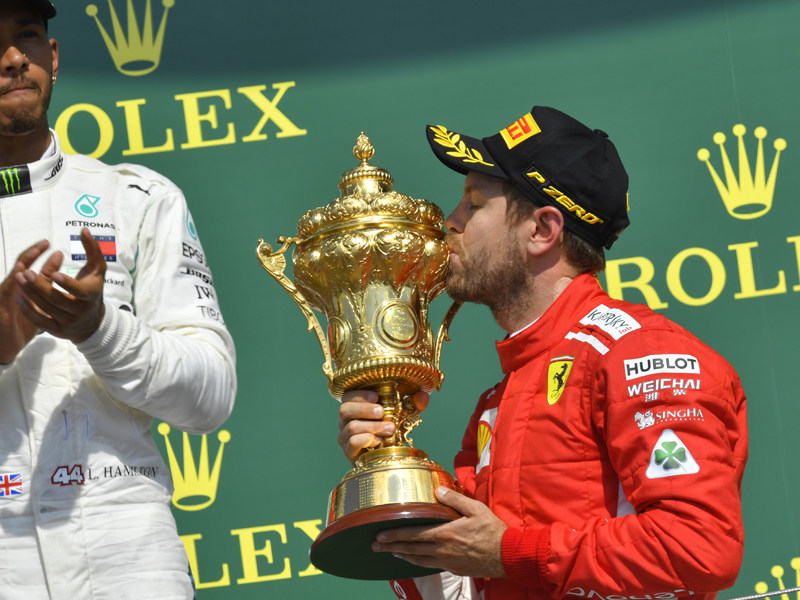 Vorjahressieger: Ferrari-Pilot Sebastian Vettel triumphierte 2018 in Silverstone. 