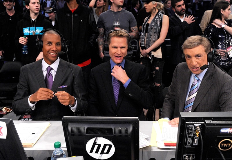 Reggie Miller, Steve Kerr, Marv Albert (v.l.)