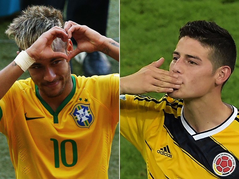 Das Duell der Schlüsselspieler: Brasiliens Neymar (l.) gegen Kolumbiens James (r.).