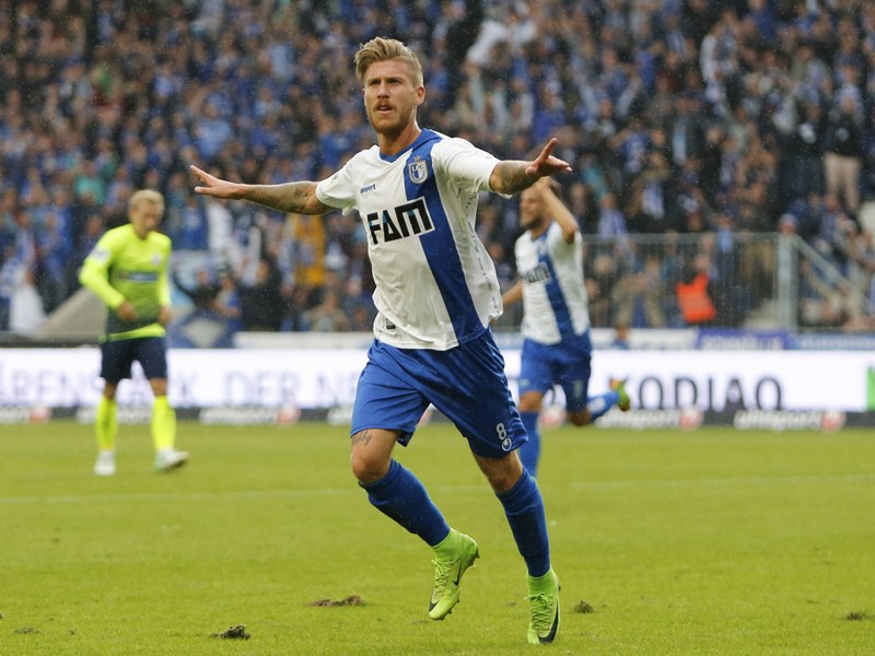 Führungstreffer: Magdeburgs Philip Türpitz bejubelt sein Tor zum 1:0.