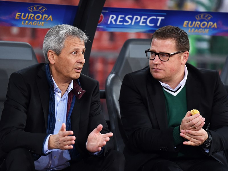 Lobt den Trainer in höchsten Tönen: Gladbachs Sportdirektor Max Eberl (re.) mit Coach Lucien Favre.
