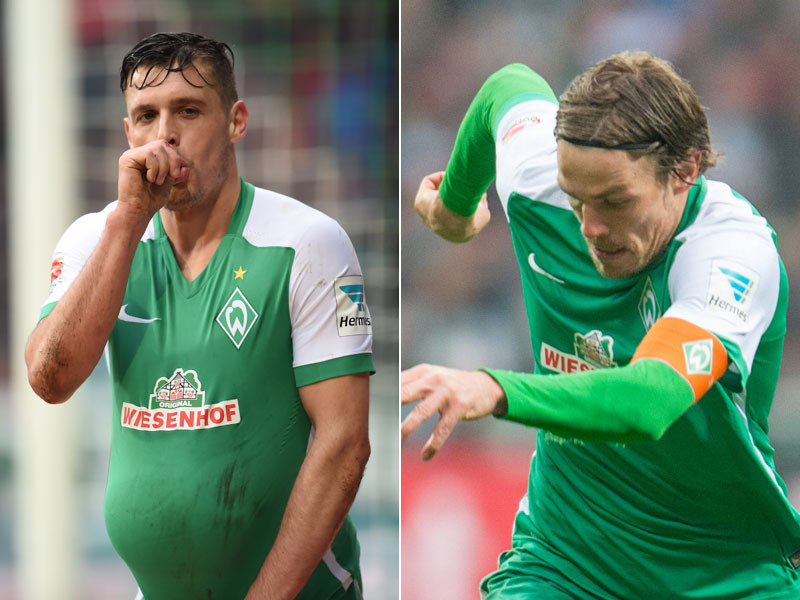 Gelbsünder gegen Hannover 96: Zlatko Junuzovic und Clemens Fritz (r.).
