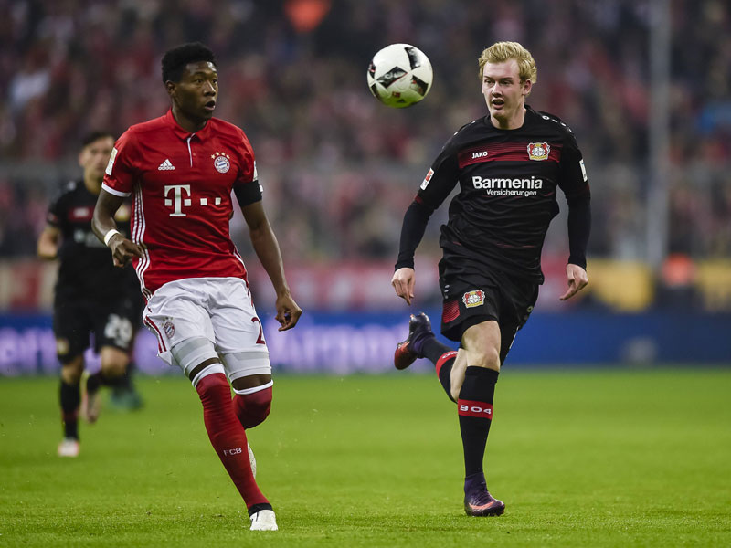 Wiedersehen in München: David Alaba (l.) empfängt mit Bayern zum Auftakt der 55. Bundesliga-Saison Leverkusen und Julian Brandt.