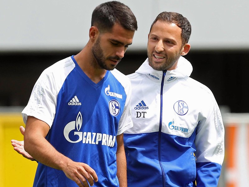 Wollen sich in Fernost noch besser kennenlernen: Schalke-Coach Domenico Tedesco und Pablo Insua.