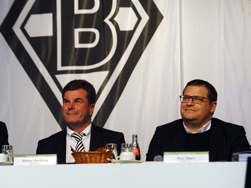 Fohlen-Coach Dieter Hecking (li.) und Sportdirektor Max Eberl am vergangenen Montag bei der Jahreshauptversammlung.