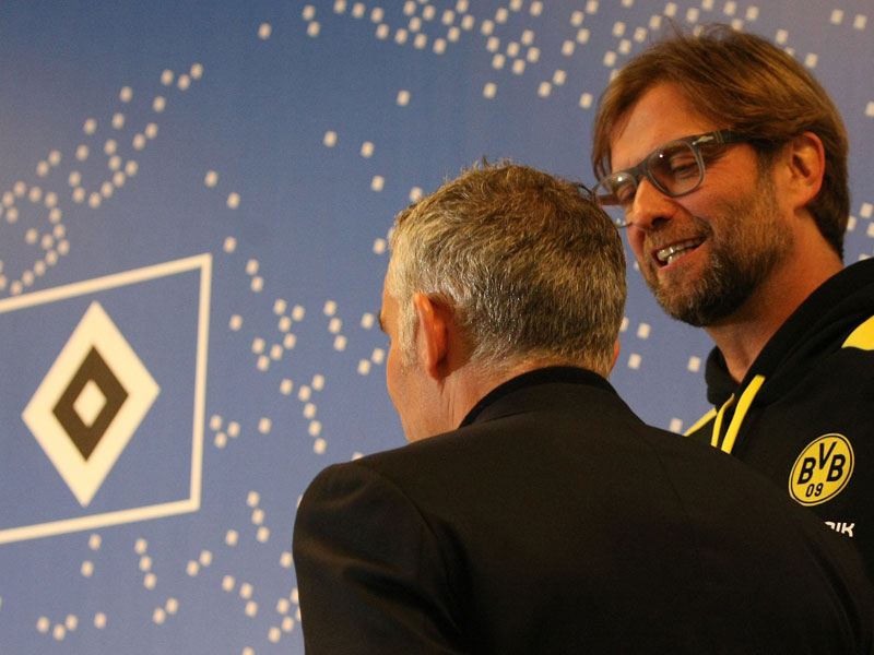 Jürgen Klopp 2014 mit Mirko Slomka in Hamburg