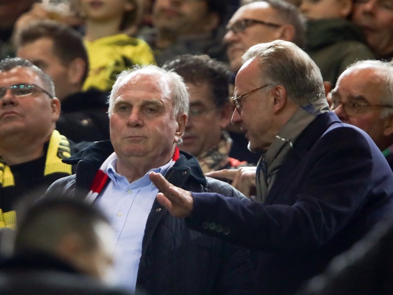 Uli Hoeneß mit Karl-Heinz Rummenigge in Dortmund