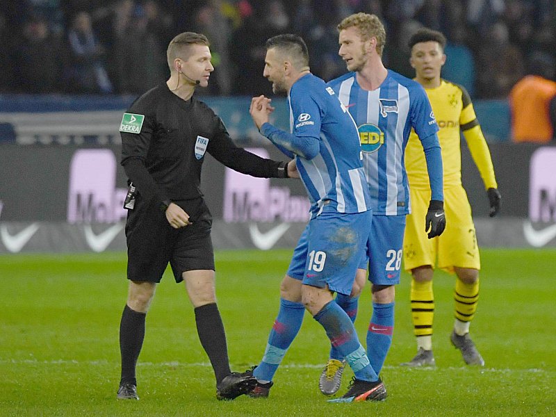 Schiedsrichter Tobias Welz und Vedad Ibisevic