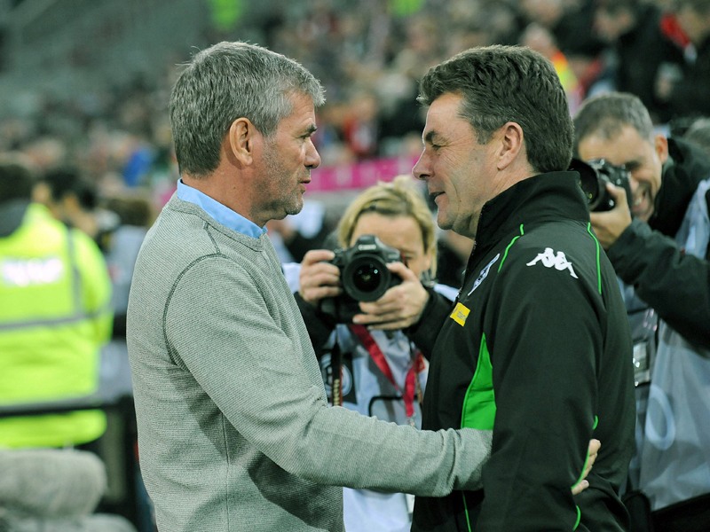 Sie kennen sich gut und schätzen sich: Fortuna-Coach Friedhelm Funkel (l.) und Gladbachs Trainer Dieter Hecking.