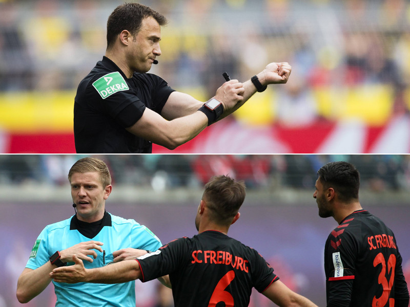 Viel Handarbeit: Die Schiedsrichter Felix Zwayer (oben) und Robert Schröder zeigten am Samstag auf den Punkt.