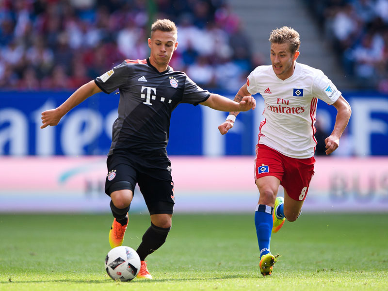 Der HSV trat leidenschaftlich gegen die Bayern auf, hier verfolgt Lewis Holtby (re.) Joshua Kimmich.