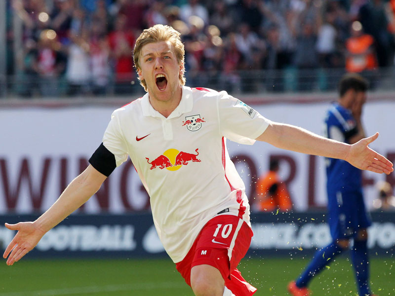 Schrei ins Glück: Emil Forsberg legte mit seinem Tor den Grundstein für den entscheidenden Sieg zum Leipziger Aufstieg.