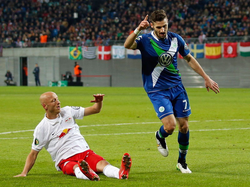 Schoss Wolfsburg gegen Leipzig in Führung: Daniel Caligiuri (re.).