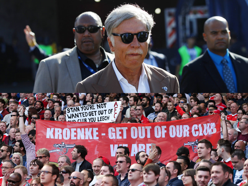 "Leech" heißt übrigens Blutegel: Schon in der Vergangenheit war Stan Kroenke (o.) bei den Arsenal-Fans nicht beliebt.