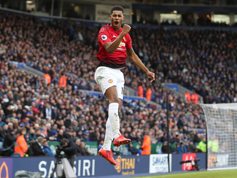 Marcus Rashford jubelt in Leicester