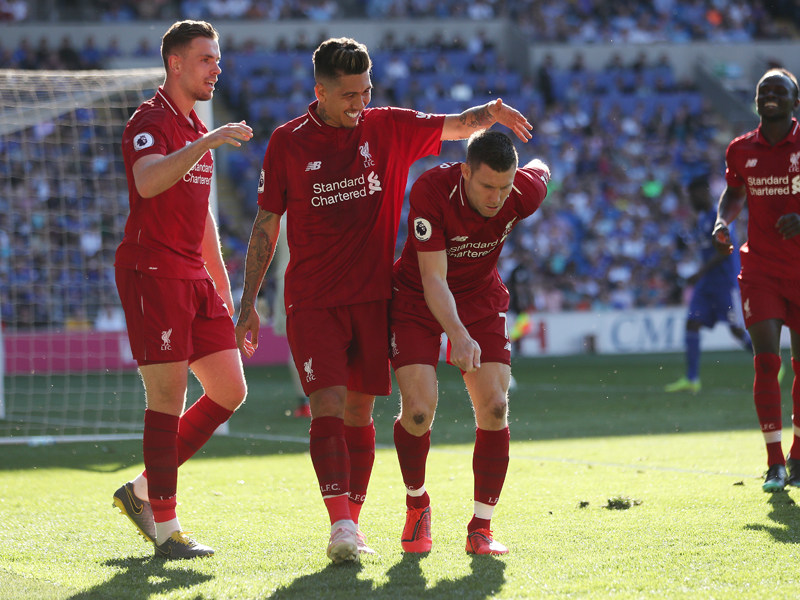 Von wegen zu alt: James Milner (3.v.l.) nach seinem Tor zum 2:0 in Cardiff.