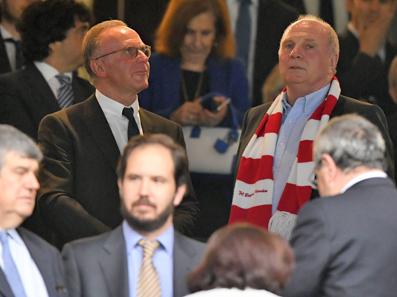 Karl-Heinz Rummenigge und Uli Hoeneß am Dienstag in Madrid