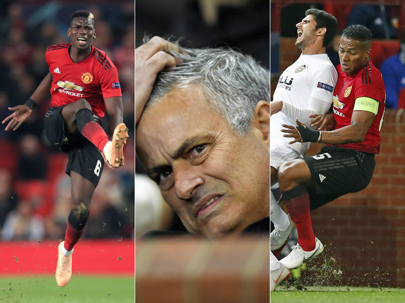 Gesichter eines Abends zum Haareraufen: Paul Pogba, José Mourinho und Antonio Valencia (v.l.).
