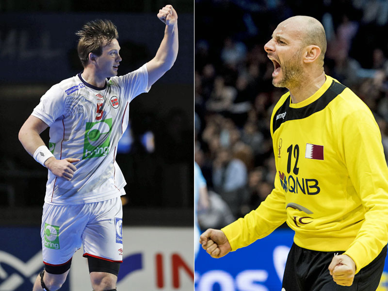 Ragten am Dienstag aus ihren Teams heraus: Norwegens Sander Sagosen (l.) und Katar-Keeper Danijel Saric.