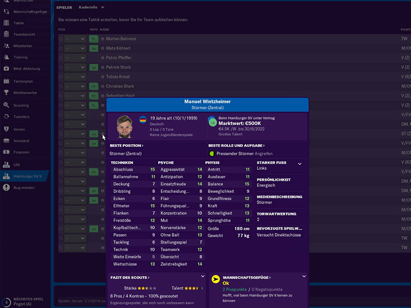Das Spielermanagement im Football Manager 2019 ist umfangreich und nicht immer einfach.