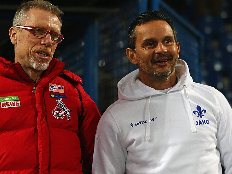 FC-Trainer Peter Stöger und Darmstadts Coach Dirk Schuster