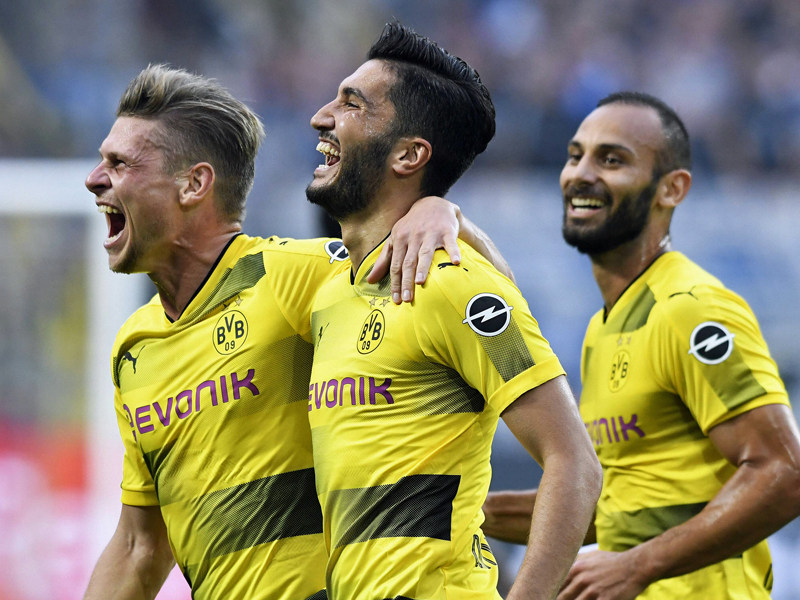 Glücklich: Lukasz Piszczek, Nuri Sahin und Ömer Toprak (v.l.).
