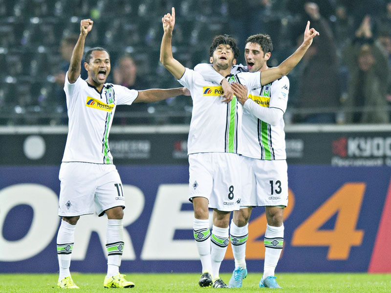 Gladbach im Freudentaumel: Raffael, Mahmoud Dahoud und Lars Stindl.