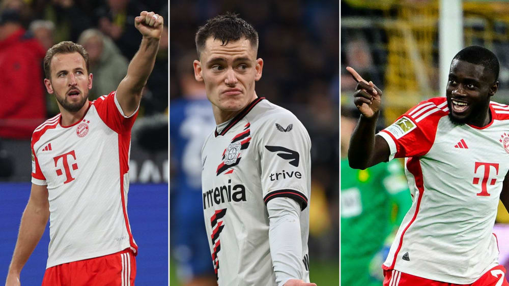 Harry Kane, Florian Wirtz, Dayot Upamecano (v. li.)