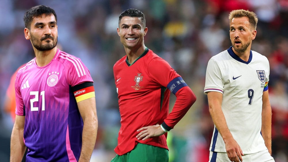 Ilkay Gündogan, Cristiano Ronaldo, Harry Kane (v.li.)