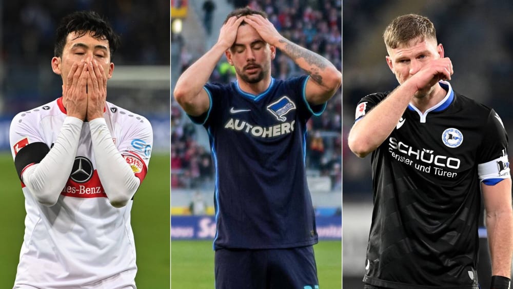 Wer bangt bis zum Ende? Der VfB Stuttgart, Hertha BSC und Arminia Bielefeld zählen zu den heißen Abstiegskandidaten.