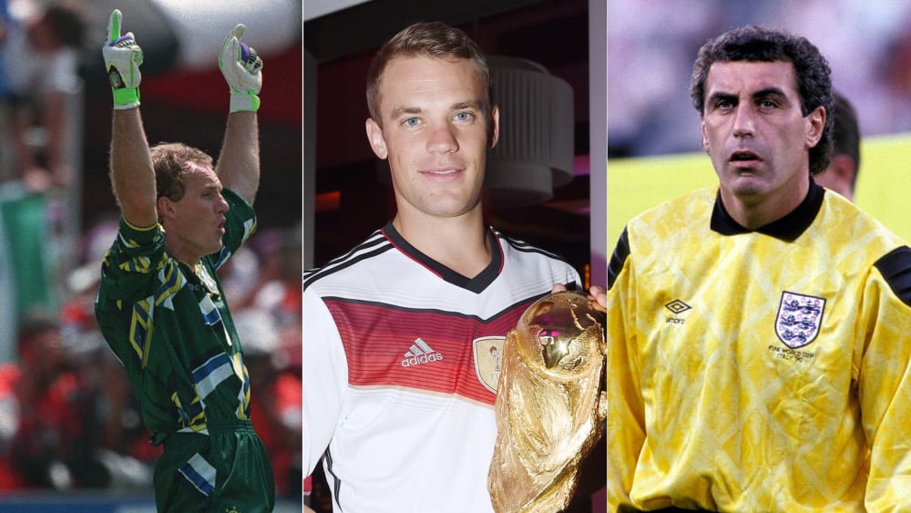 Kommen gemeinsam auf mehr als 50 WM-Spiele: Claudio Taffarel, Manuel Neuer und Peter Shilton (v. li.).